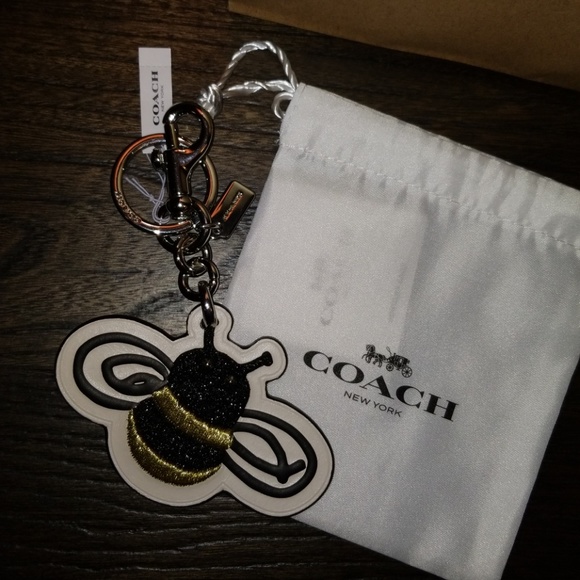 New smooth white leather keychain with black glitter, gold satin stitching and a - Picture 6 of 8